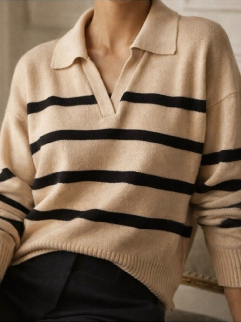 Old Navy Striped Collared Sweater Tan Black Rugby Style Size M Tall